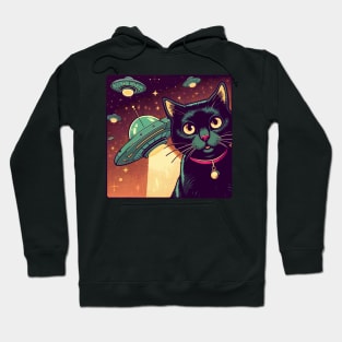 Retro cat selfie with UFO Hoodie